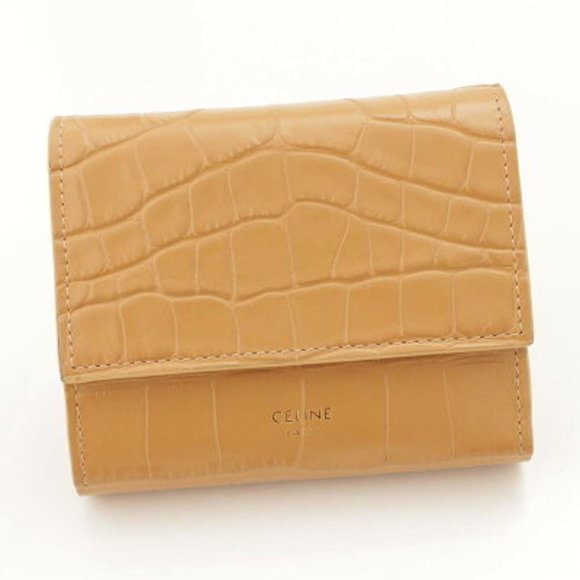 Celine Handbags - Celine Small Folded Multi Function Croco Trifold Wallet Beige